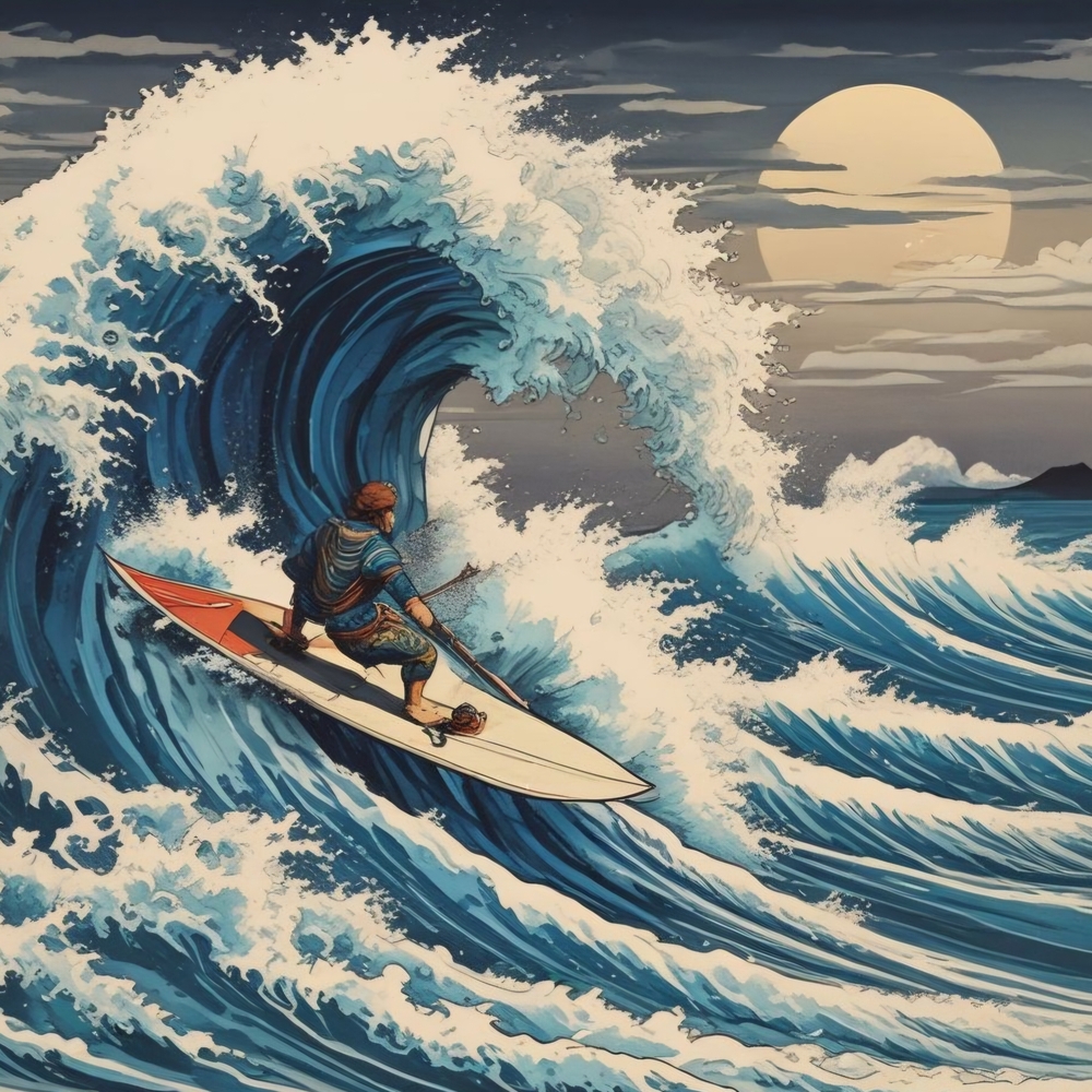 Moonlit Surf Adventure Art Print 8x10